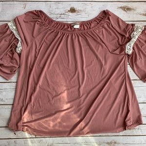 NWOT Pink Off the Shoulder Top with Lace Sleeves